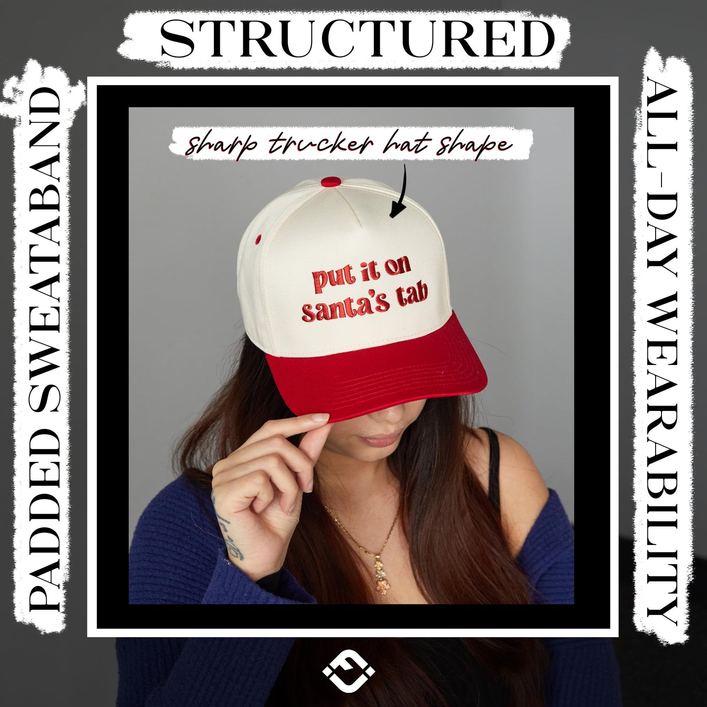 Funky Junque Two Tone Vintage Snapback Hat - Put It On Santa's Tab - Beige/Red