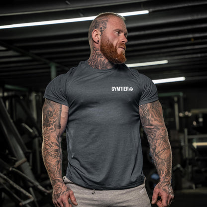 GYMTIER Gym Clothes for Men Gym T-Shirt - Bodybuilding Workout Training Top Bodybuilding Workout T Shirt Training Top MMA Men's Active Wear, Grey, L