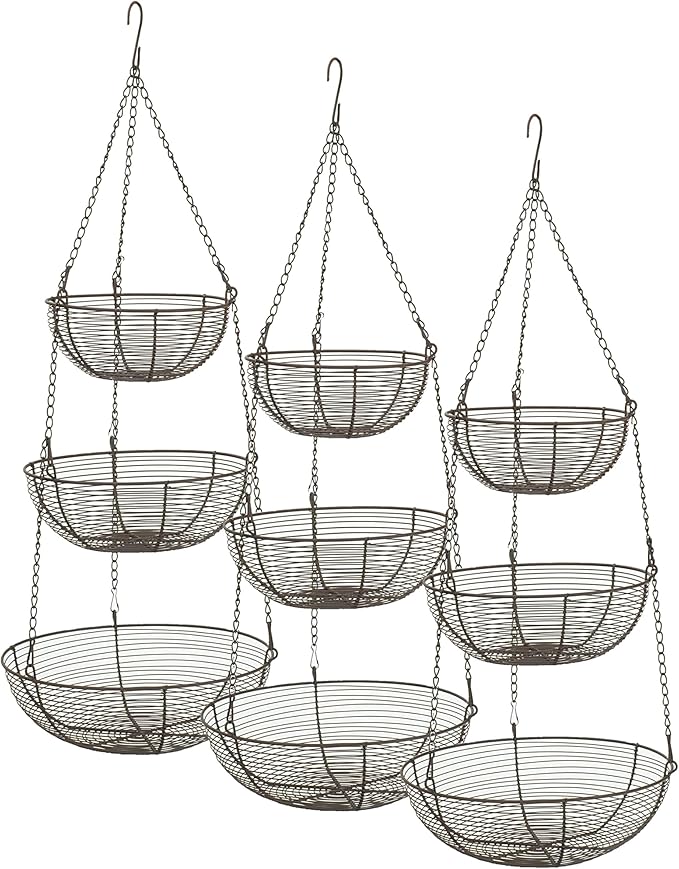 RSVP International Hanging Storage Collection 3-Tier Baskets, Bronze Woven Wire