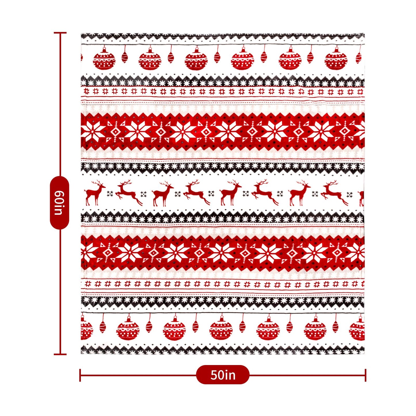 MACEVIA Christmas Throw Blanket for Couch, Holiday Christmas Reindeer Snowflakes Flannel Fleece Blanket, Soft, Cozy, Plush, Warm Winter Cabin Throw Decor, (Red Reindeer, 50x60inches)