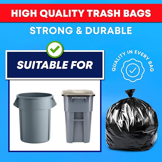 Tasker 55 Gallon Trash Bags | Value 50 Trash Bags w/Ties | Extra Large