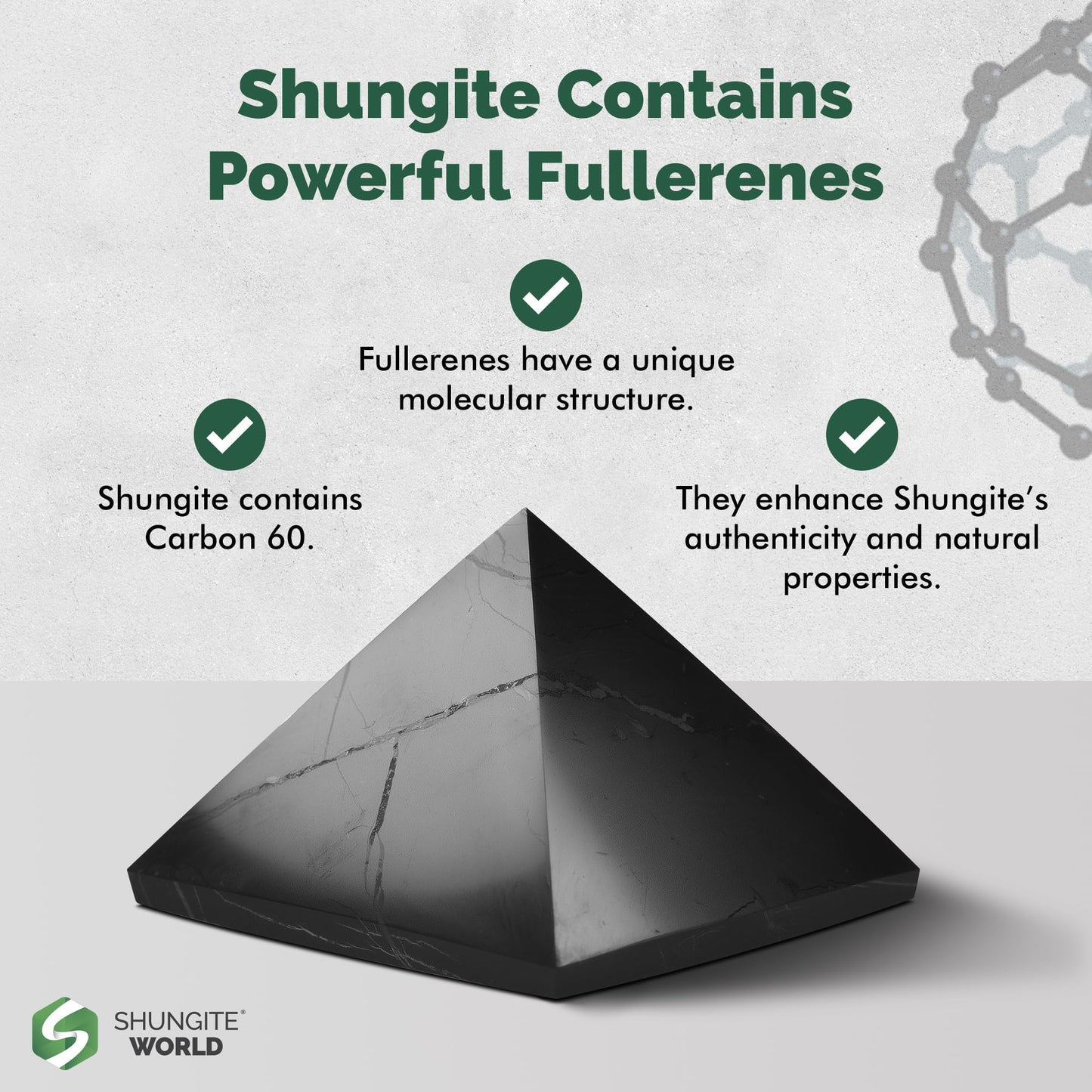 Shungite World Authentic Shungite Pyramid Polished 50 mm / 1.96" Chakra Energy Natural Healing Crystal Real Black Pyramid Home Office Protection Desk Decor Meditation Reiki Grounding Stone