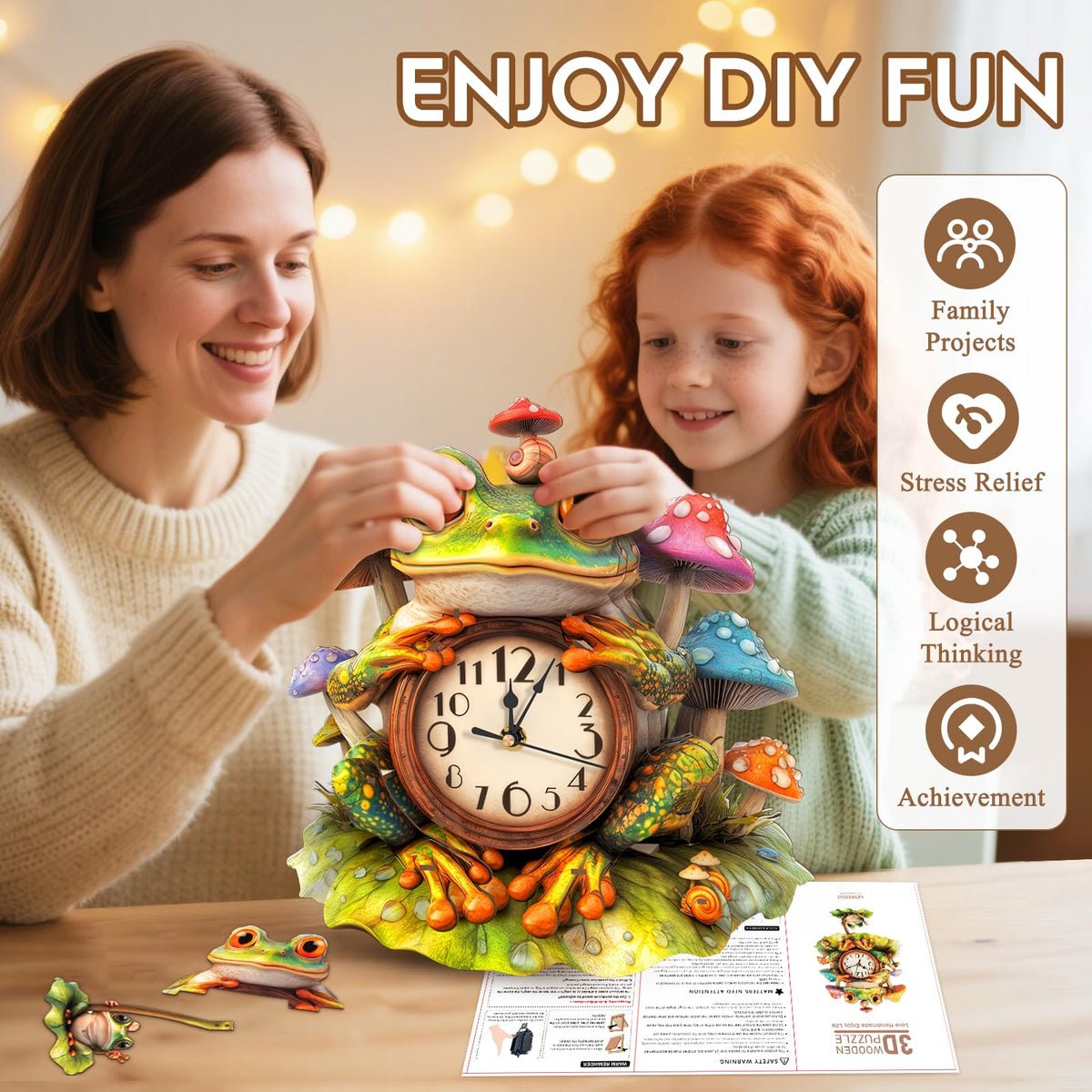 Cutywood 3D Puzzles for Adults Clock-Frog Design Model Kit-Mechanical DIY Pendulum Clock with Arabic Numerals-Desk Home Office Decor Personalized Gift for DIY Lovers
