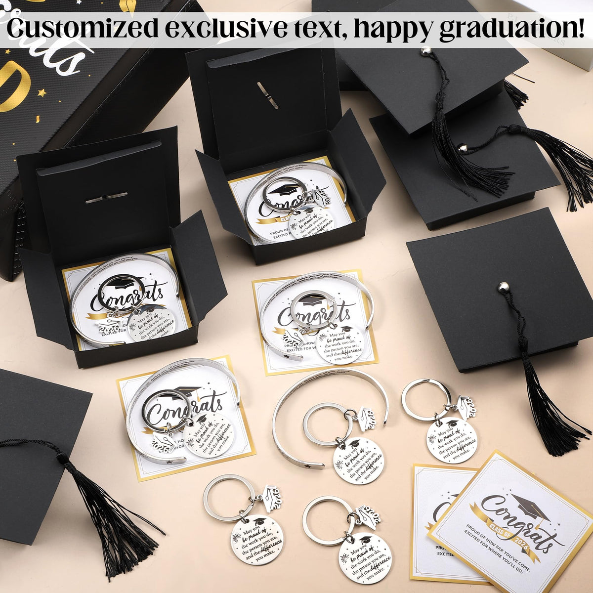 Aneco 12 Set 2026 Graduation Gifts for Classmates Grad Cap Box Unisex Bracelets Gift Bags Keychain Grad Card for Senior Night Gifts College or Junior High School Class Graduated Student