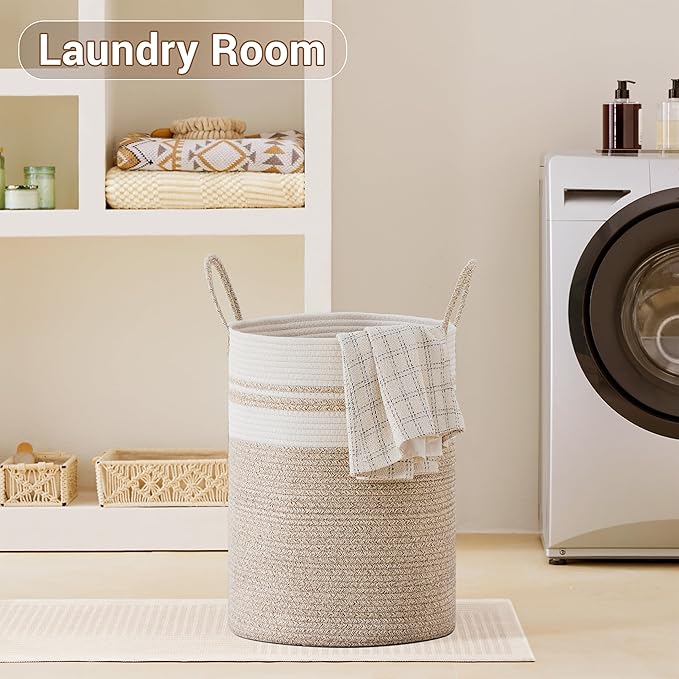 Tall Laundry Basket with Handles, 58L Portable Dirty Clothes Hamper, Boho