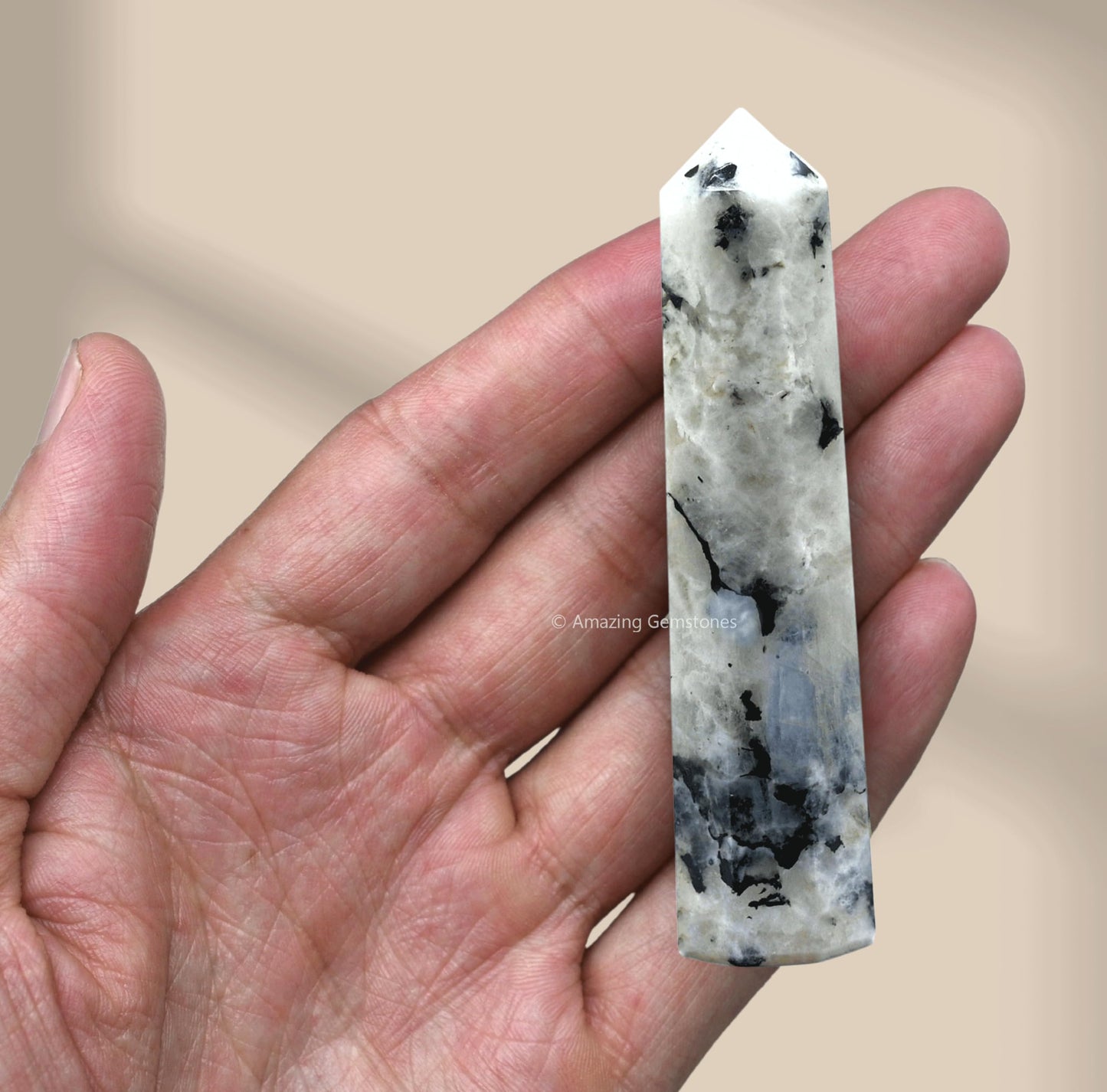 Amazing Gemstone Rainbow Moonstone Crystal Towers - Natural Healing Crystal Point Obelisk for Reiki Healing and Crystal Grid (3" to 4" INCH)