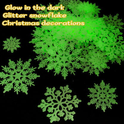 Christmas Snowflake Ornament Glow in The Dark Decorations- 36Pcs Luminous Plastic Snowflake Ornaments for Christmas Tree Decorations Winter Wonderland Bedroom Home Frozen Party Supplies
