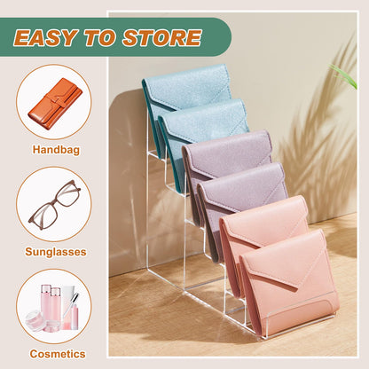 Kathfly 2 Pack 6-tier Acrylic Display Stand for Purses & Wallets, Clear Riser Organizer Shelf for Perfume, Sunglasses, Cosmetics, Multi-Tiered Countertop Vendor Display for Craft Fairs, Retail