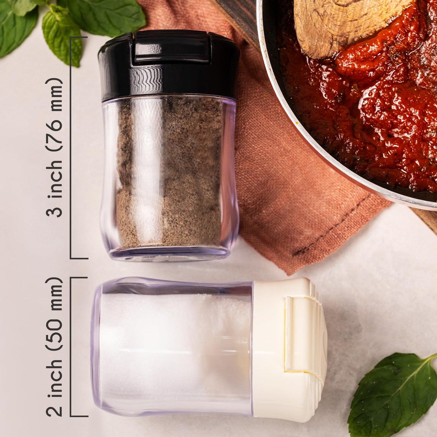 CRYSTALIA Clear Plastic Camping Salt and Pepper Shakers, 2 Pack Mini Salt and Pepper Shakers with Lid, BPA Free Plastic Condiment Containers for Picnic, Camping, Travel, Work, Purse, Catering