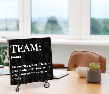Inspirational Gifts - Team Noun Office Decor, 5.1 x 5.1 Inch Wood Plaque With Stand, Funny Office Desk Decor for Women Men Coworker Boss Team Manager Director (XB03)