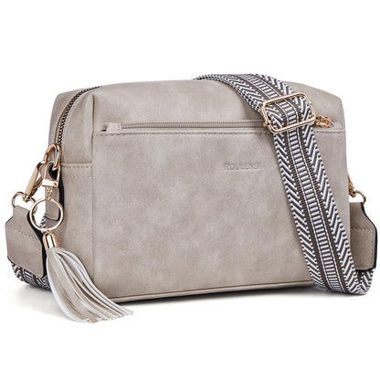 Roulens Triple Zip Small Crossbody Bag for women,Wide Strap Cell Phone Purse Shoulder Handbag Wallet with Credit Card Slots