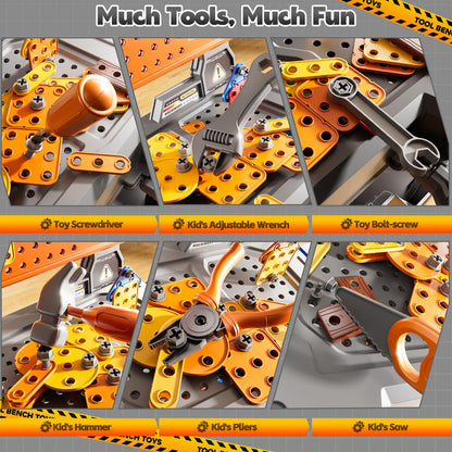 DULONIME 2 in 1 Workbench Tools Toys Set with Sound for Toddlers Aged 3-5, 145 PCS Educational Construction Mechanic Toolbox for Boys Girls, Pretend Play Toys Birthday Gift for Kids 3 4 5 6 Years Old