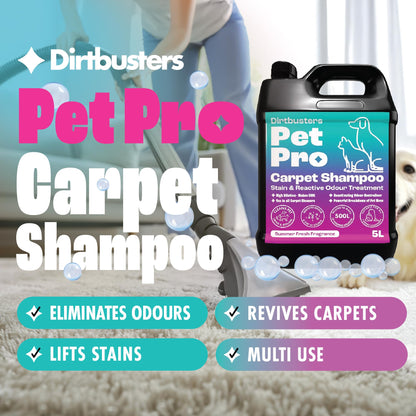 Dirtbusters Pet Pro Carpet Cleaner Shampoo Solution (5L) Deep Cleaning Stain Remover With Odour Neutraliser To Remove Dog & Cat Urine, Makes 500L Of Carpet Cleaner Solution