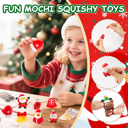 24Pack Christmas Mochi Squishy,Christmas Party Favors, Christmas Classroom Favors,Bulk Squishy Toys, Goodie Bag Basket Fillers,Christmas Treats Non Candy for Kids