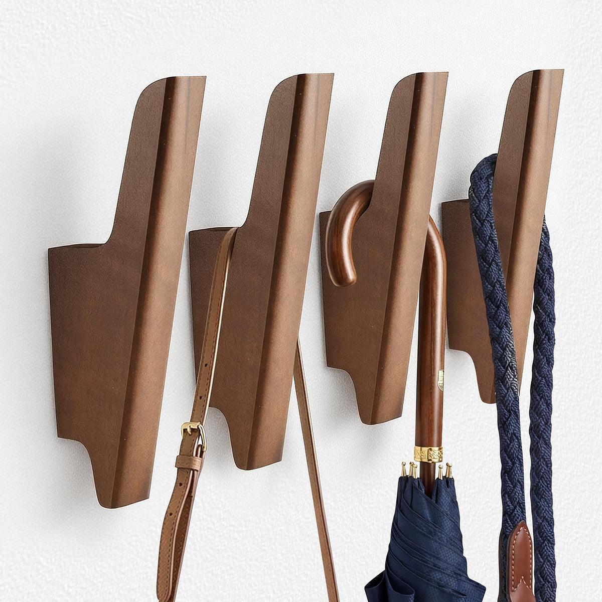 CRSWHA Natural Wood Coat Hooks,4 Pack Wall Mounted Wooden Hat Hook,Rustic Decorative Backpack Holder for Entryway,Heavy Duty Towel Hooks for Hanging Coats, Bag,Hat,Purse(Walnut)