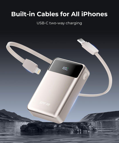 Portable-Charger-Power-Bank Travel Essentials Battery Pack USB C 30000mAh Built in Cable 22.5W Phone Fast Charging Powerbank Compatible with iPhone 16 15 14 13 12 11 iPad Samsung Google Xiaomi