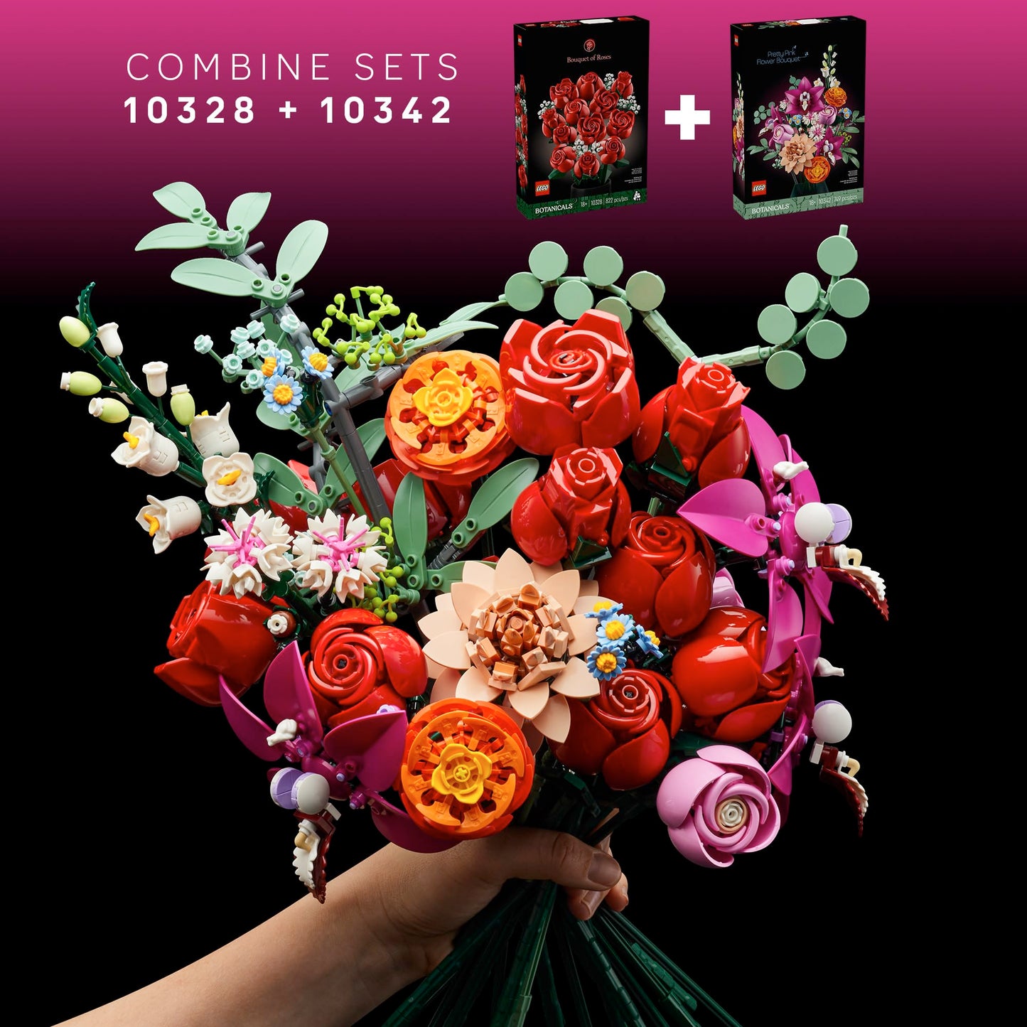 LEGO Botanicals Pretty Pink Flower Bouquet Building Set for Adults - Gifts for Valentines Day for Her- Artificial Flowers for Decor or Table Display - 10342