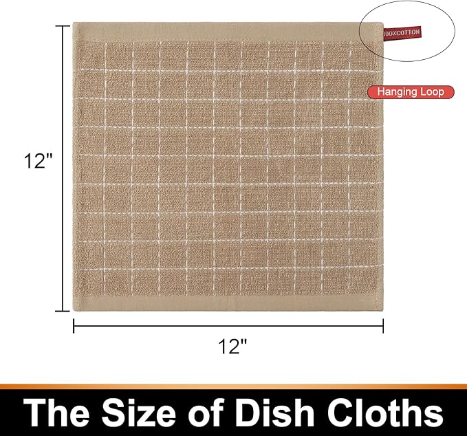 Mordimy 100% Cotton Terry Cloth Dish Cloths, Soft and Absorbent Checkered Dish