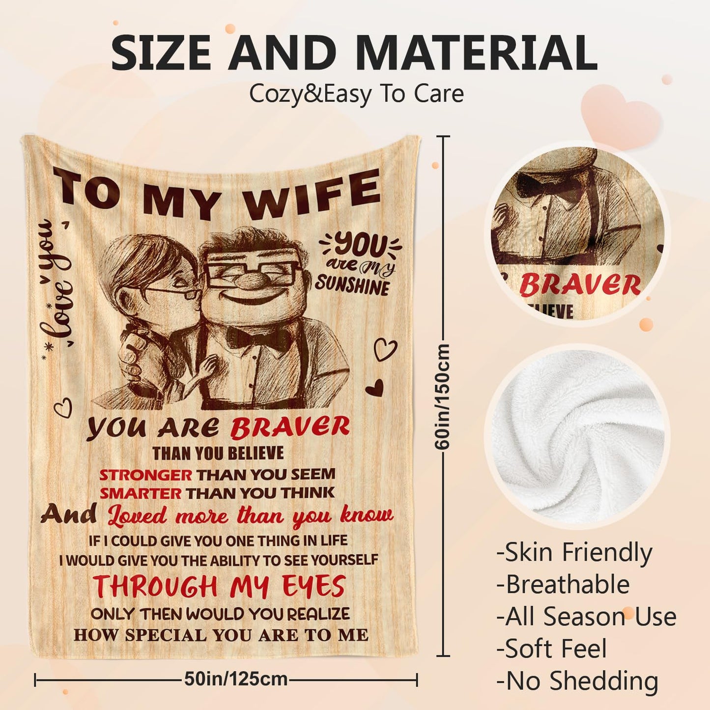 NAIREG Valentines Day Gifts for Her - Gifts for Wife from Husband - Wedding Anniversary Romantic Gifts for Women - Wife Birthday Gift Ideas - I Love You Gift for Her - to My Wife Blanket 50"x60"