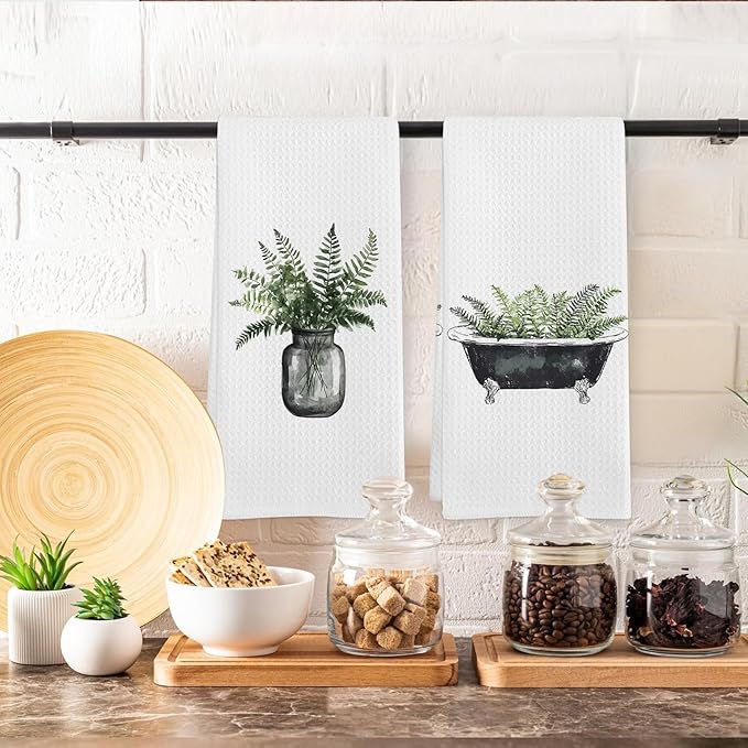 Sage Green Eucalyptus Kitchen Towels Set of 2, Sage Green Bathroom Decor