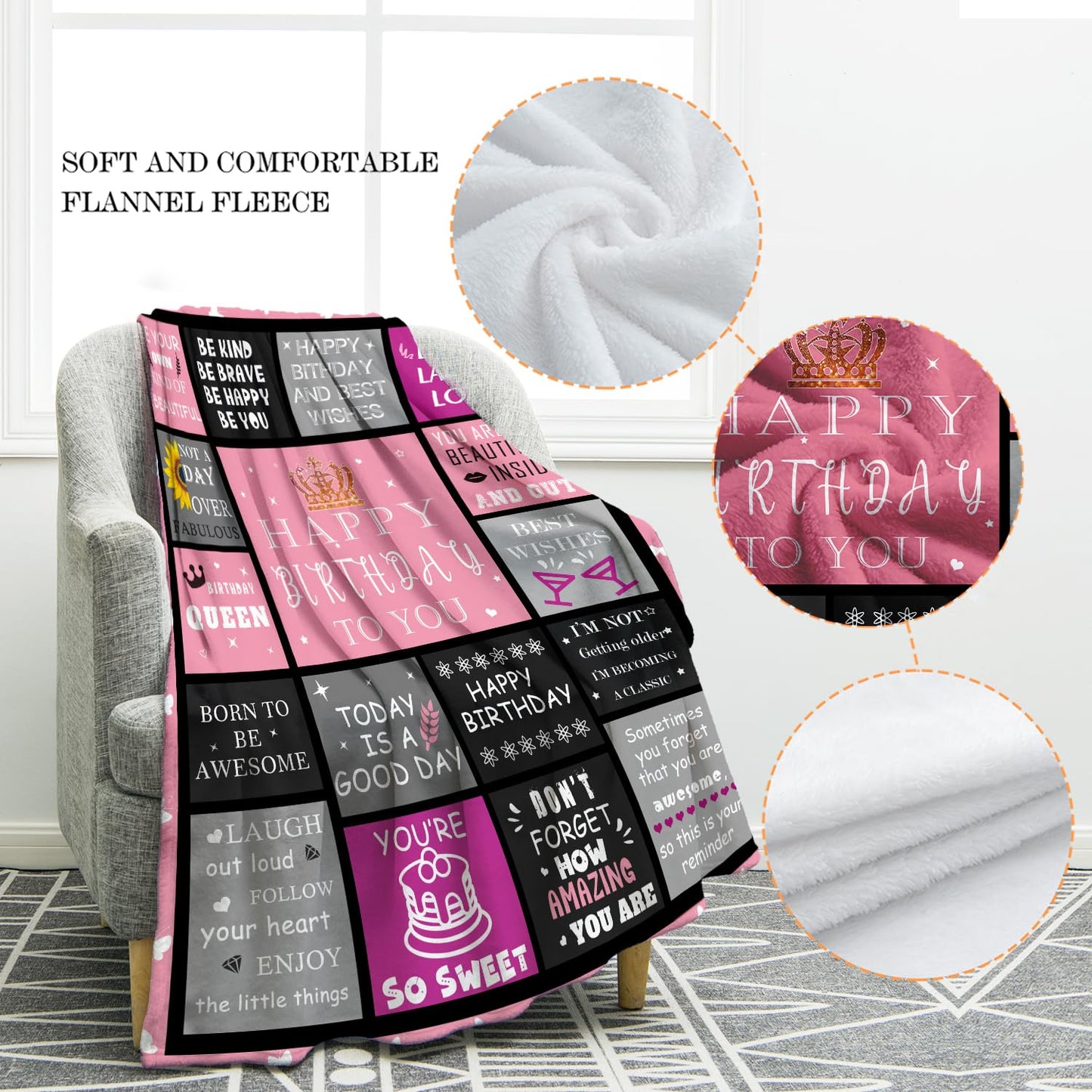 Jekeno Birthday Gifts for Women Girls, Happy Birthday Blanket Gifts for Teens Girls, Inspirational Gift for Her, Soft Throw Blanket Gifts Idea 50"x60"