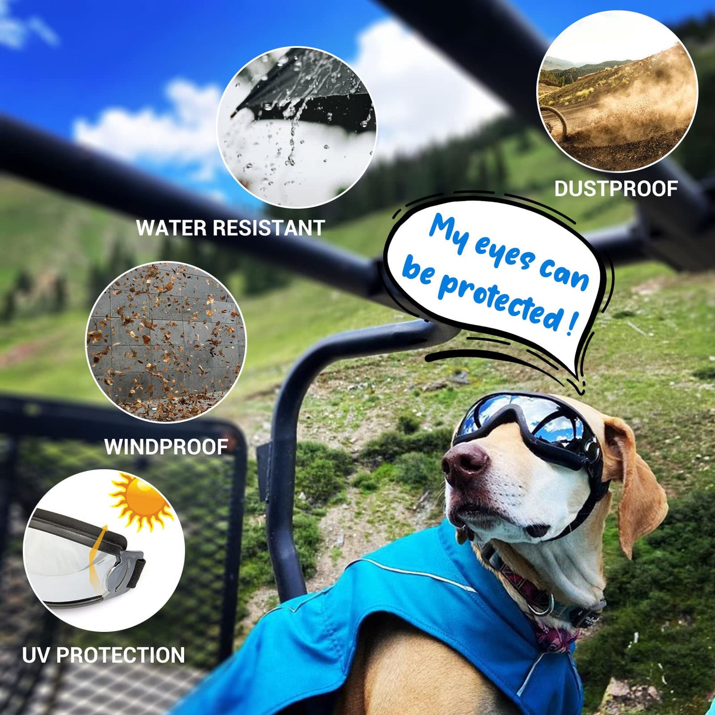 NAMSAN Dog Goggles Medium to Large Dog UV Sunglasses Windproof Anti-Dust Snowproof Pet Glasses with Elastic Straps