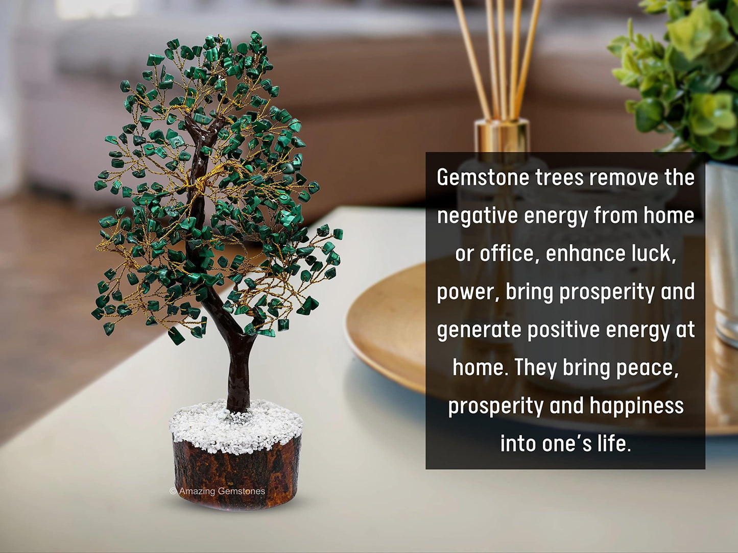 Amazing Gemstone Malachite Crystal Tree - Healing Crystals Stones - Chakra Tree of Life Stocking Stuffers, Bookshelf, Feng Shui, Home Décor, Meditation Gifts