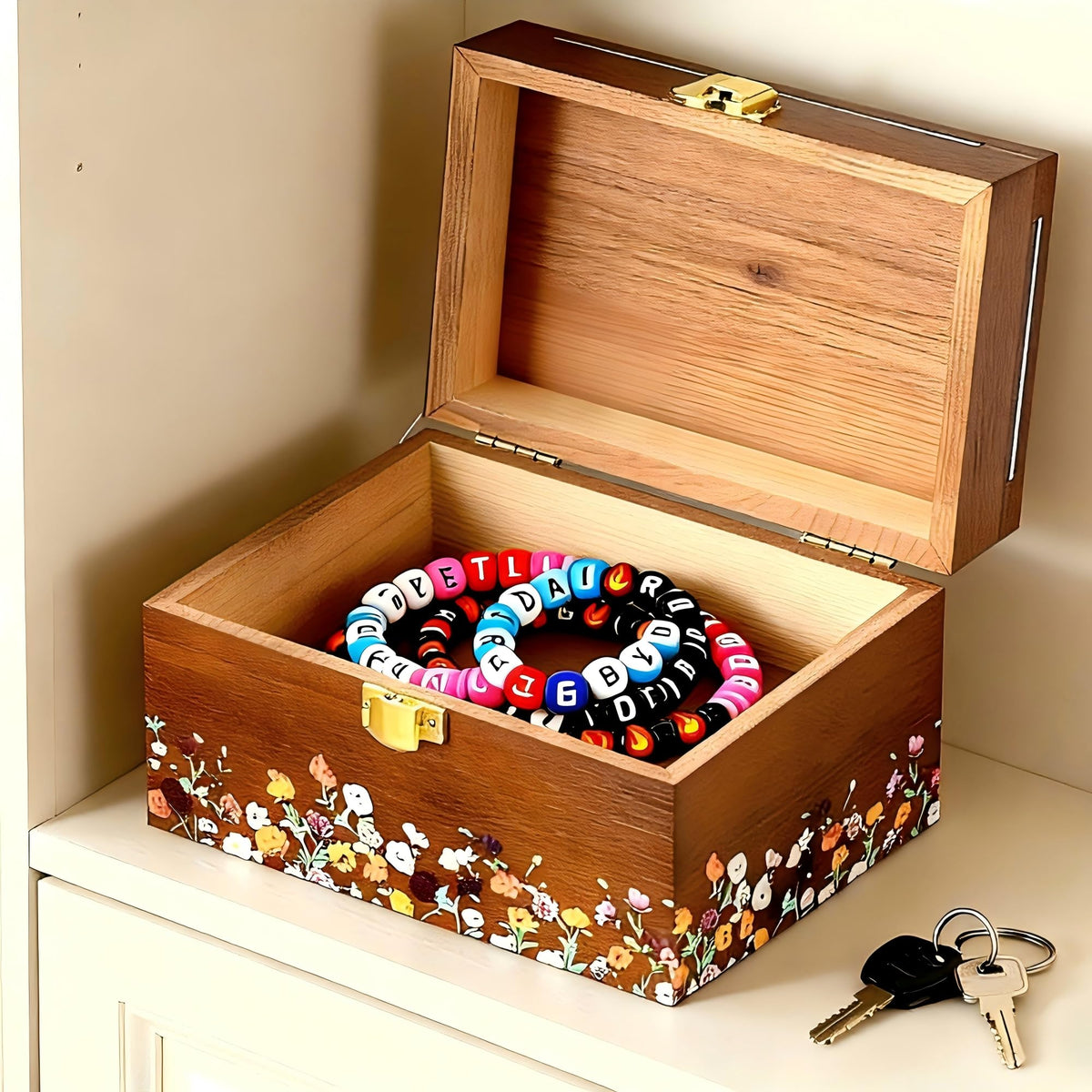 SMAILLBUDDHA Valentine's Day Gifts for her, 3 * 5 Solid Wood Index Card Organizer Friendship Bracelet Box with Transparent Acrylic Top Cover Gift for Christmas & New Year Comes with 100 Guide Cards