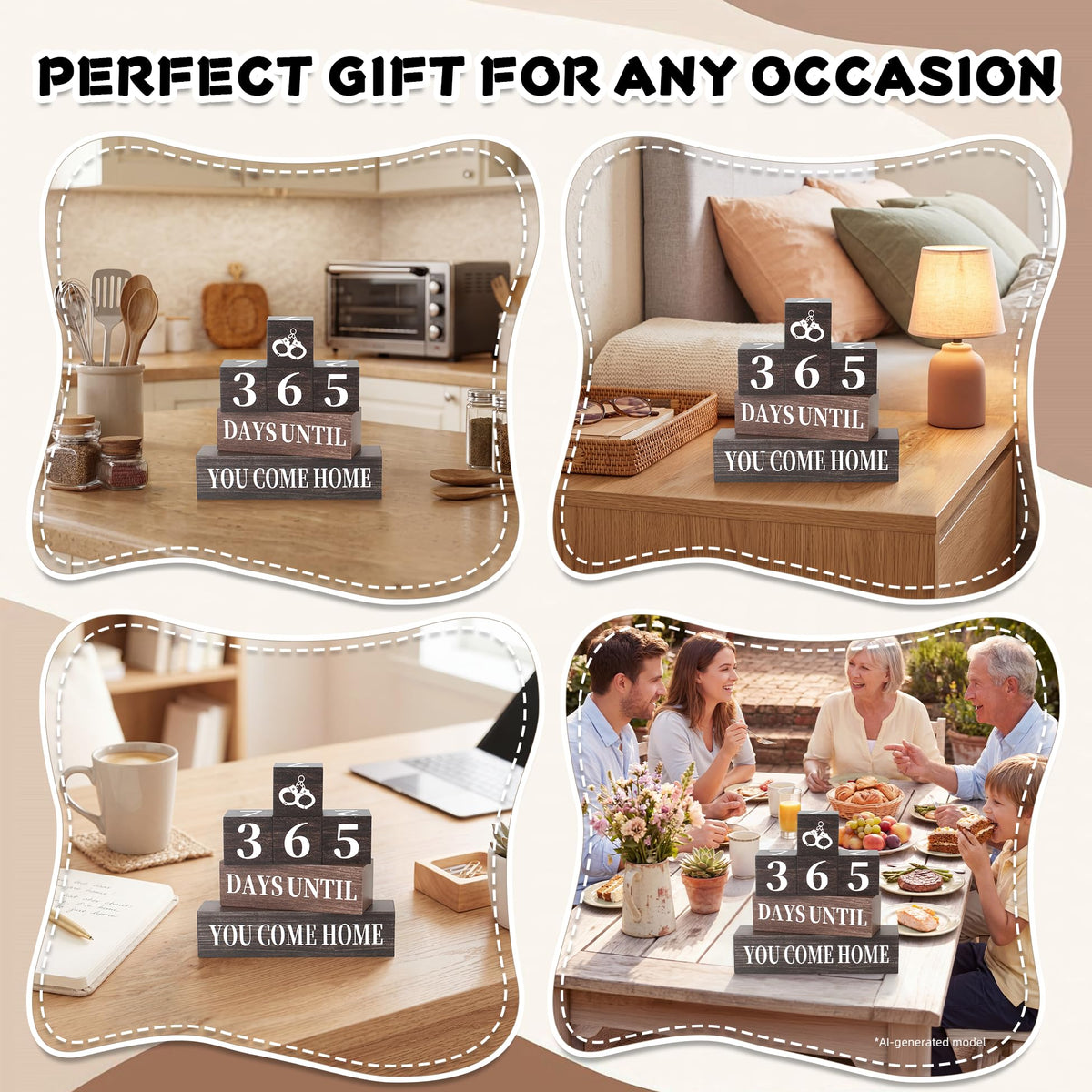6 Pcs 365 Days Come Home Countdown Wooden Table Decor, Welcome Home Rustic Table Centerpiece Decorations for Home Office Shelf