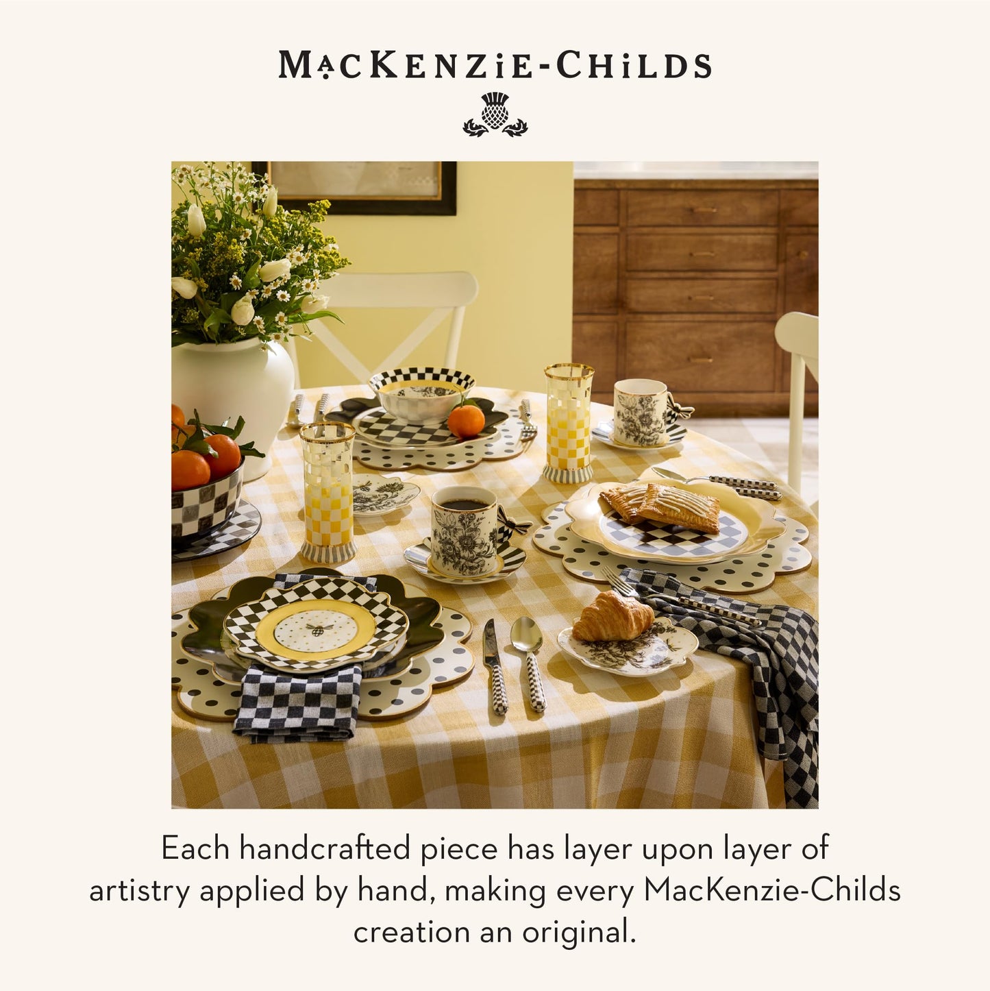 MACKENZIE-CHILDS Porcelain Salt and Pepper Shaker Set, Ceramic Salt and Pepper Holders, Bee Toile