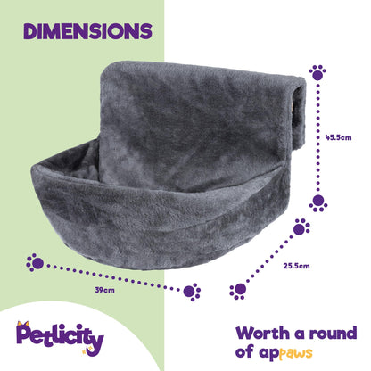 Petlicity Deluxe Radiator Cat Bed, Round Cosy and warm fleece beds Basket Cradle Hammock, Solid & Durable Iron Frame handling heavier Animals, Perfect for Cats, Kittens, Puppy Dog (GREY)
