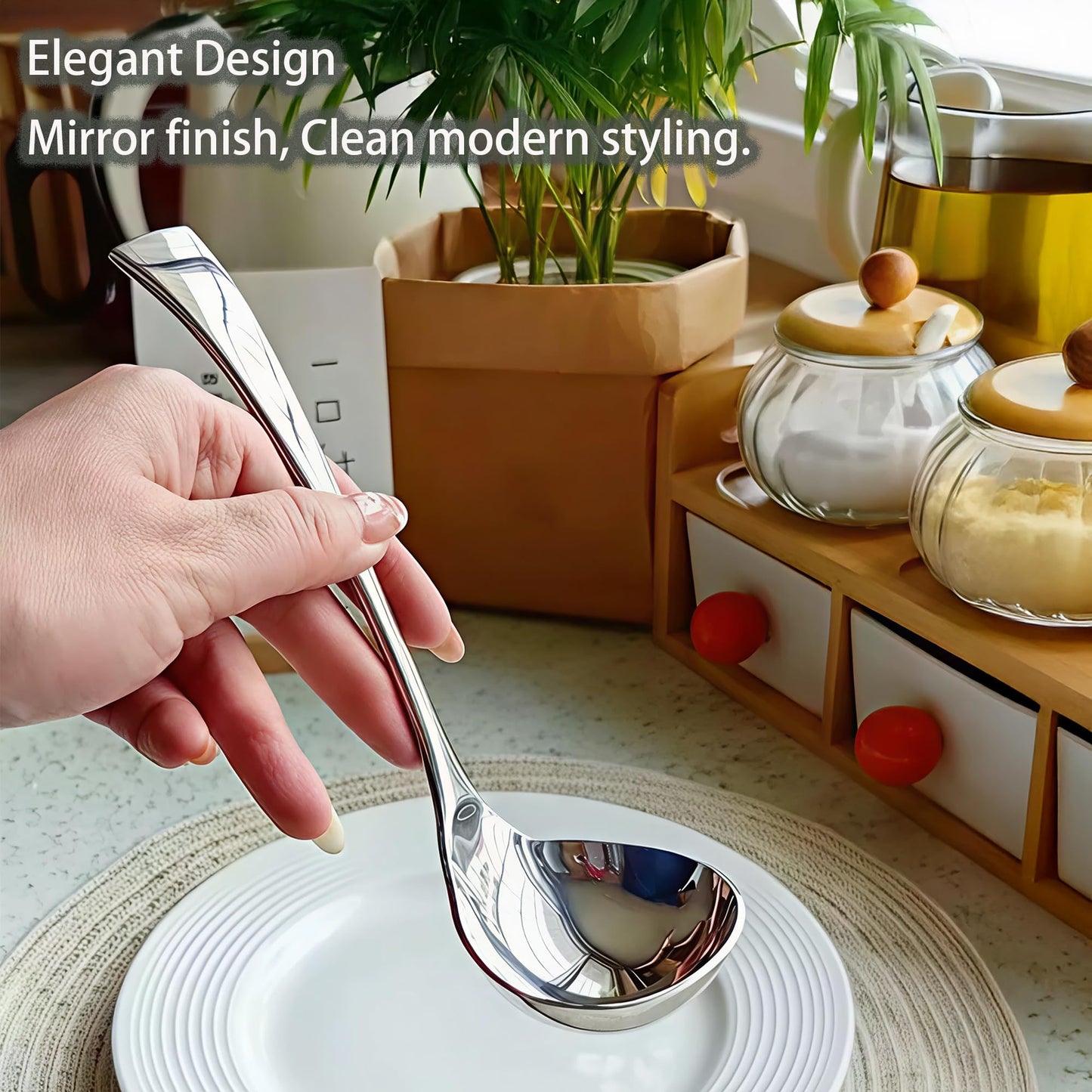 Comicfs 2 Pack Gravy Spoon Mini Gravy Ladle Drizzle Spoon 18/10 Stainless Steel Small Ladle with Pouring Spout Gravy ladle for Sauce Serving, Salad dressing and dressings, Dishwasher Safe