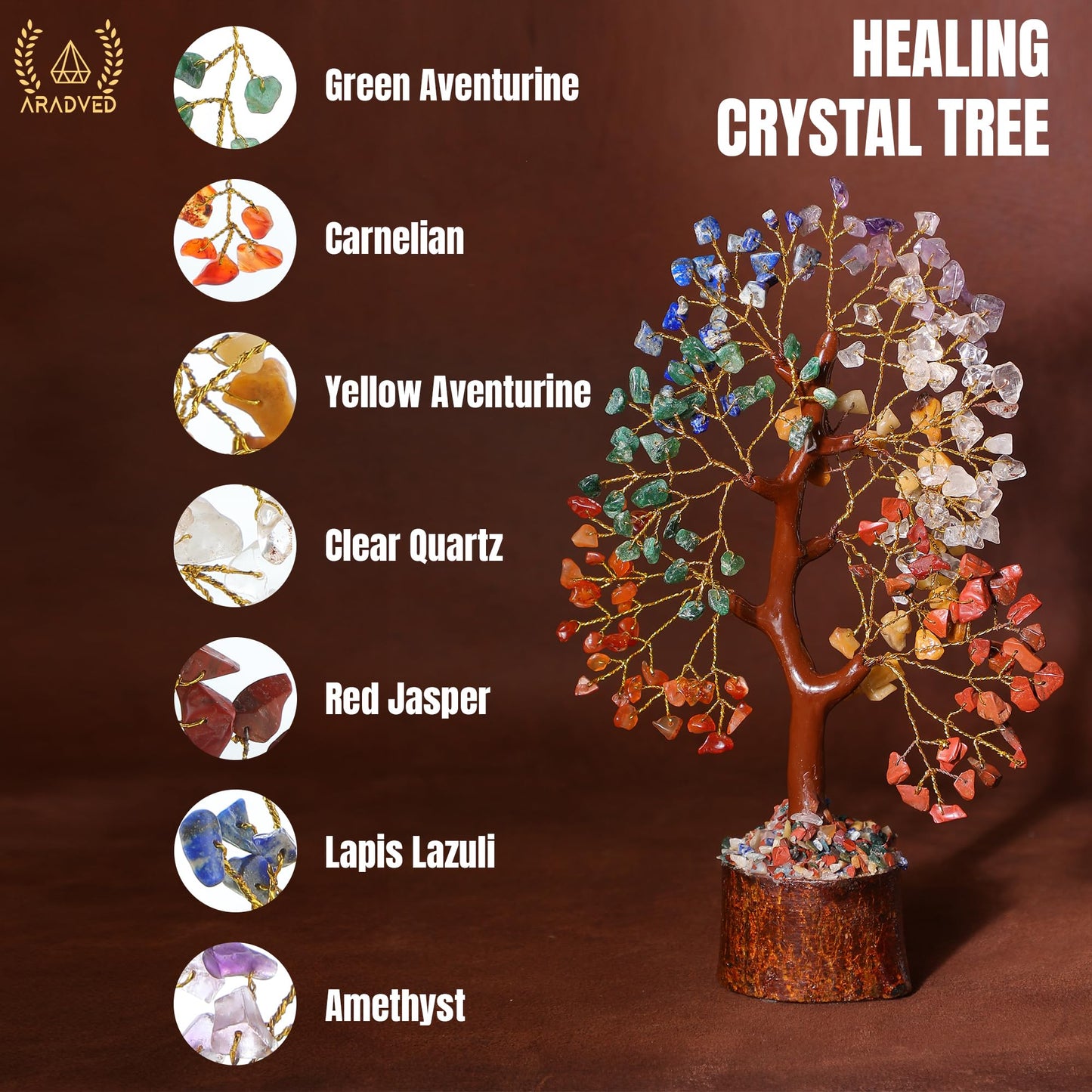 ARADVED 7 Chakra Crystal Tree of Life - Handmade Feng Shui Bonsai for Positive Energy & Spiritual Healing - Unique Gemstone Decor & Meditation Gifts for Women, Mom, Home & Office