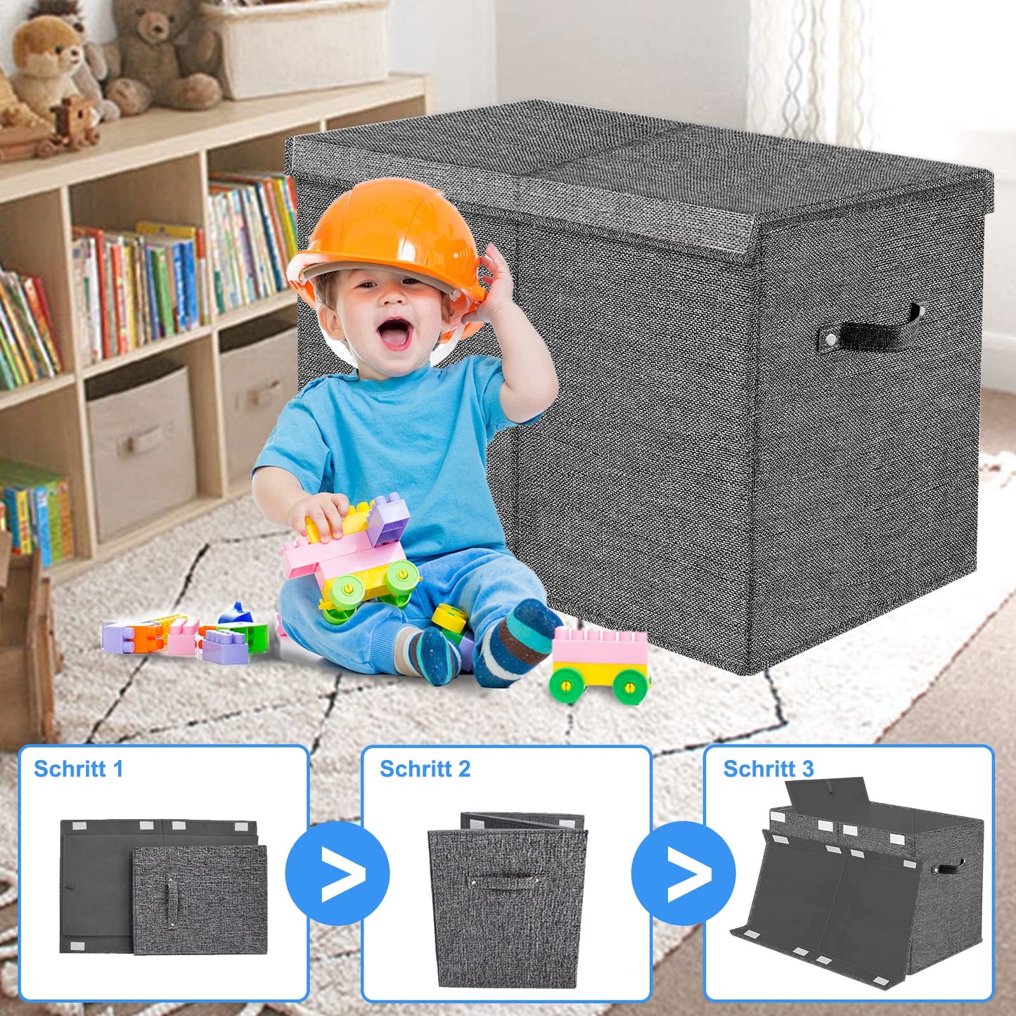 VERONLY Large Toy Box for Boys Girls, Foldable Storage Chest with Lid Fabric Storage Baskets Container Bins for Clothes, Bedroom, Blanket, Nursery, Books, Playroom, Kindergarten (Dark Grey)