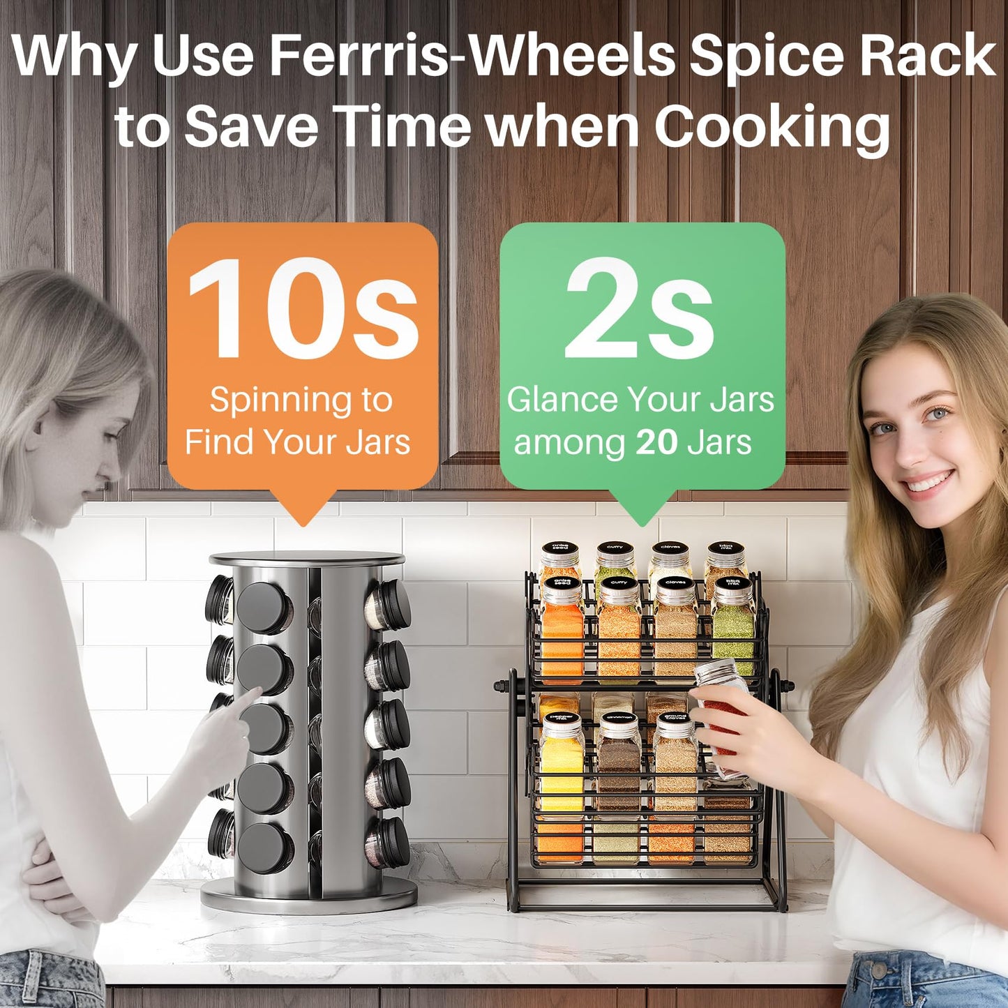 SNTD Rotating Spice Rack Organizer for Large Cabinets Kitchen Countertop with Thicken Spice Jars and Labels, Spinning Like Ferris-Wheel, Metal (M)