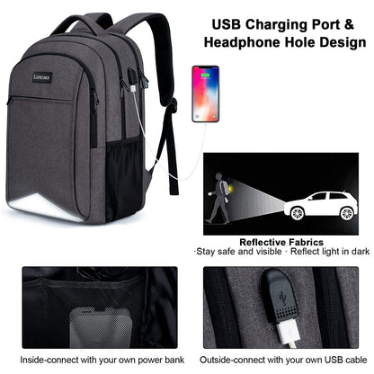 Lumesner Business Laptop Backpack with USB Charging Port; 17.3 Inch Anti Theft Travel Backpack for Men/Women; Water Resistant Computer Rucksack for School/Work/Travel