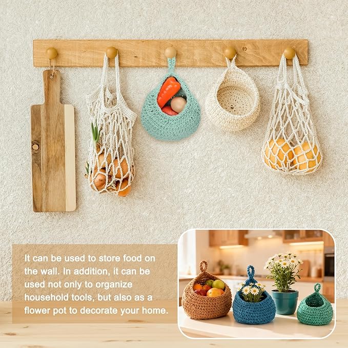 uxcell Hanging Fruit Baskets for Kitchen, Hand-Woven Wall Hanging Storage Jute