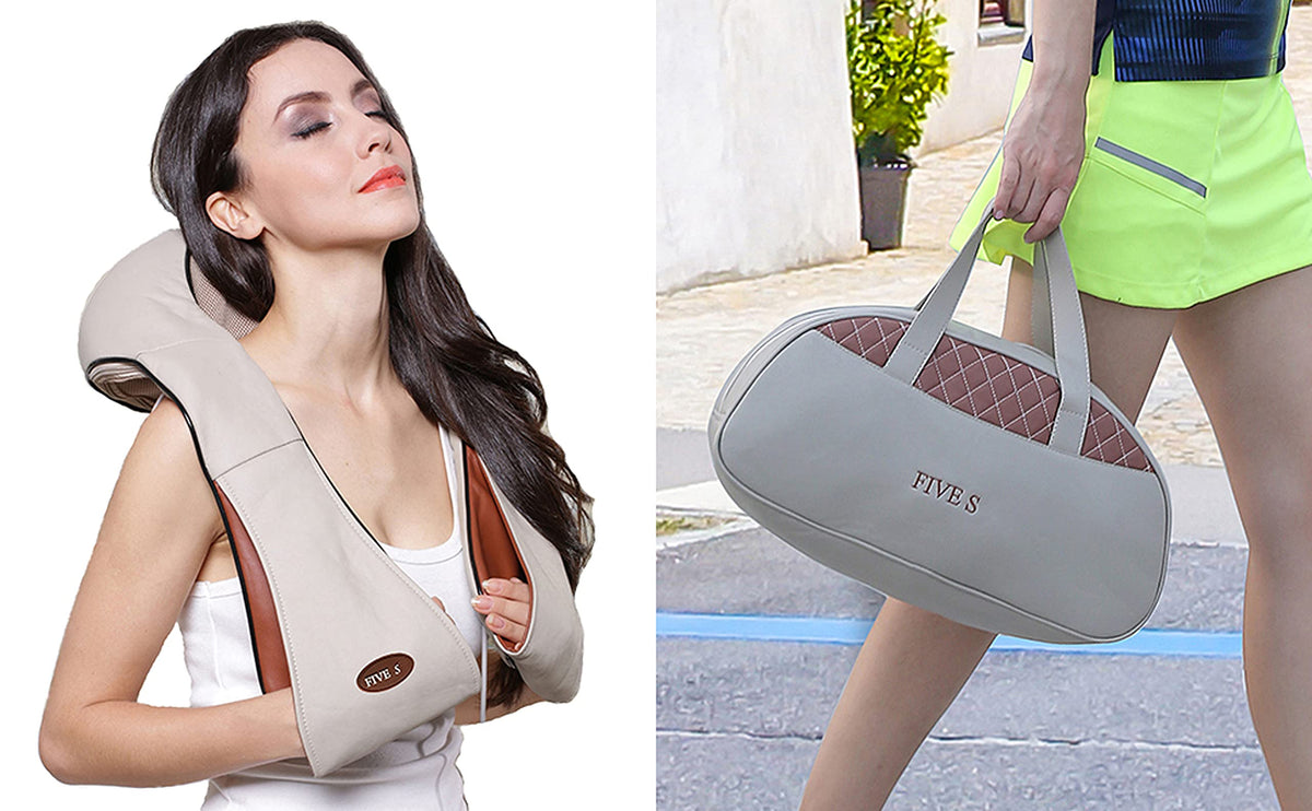FIVE S FS8801 Shiatsu Neck and Back Massager with Heat Deep Kneading Massage for Neck, Shoulders, Back, Legs, Feet for Home, Office, Car - Beige