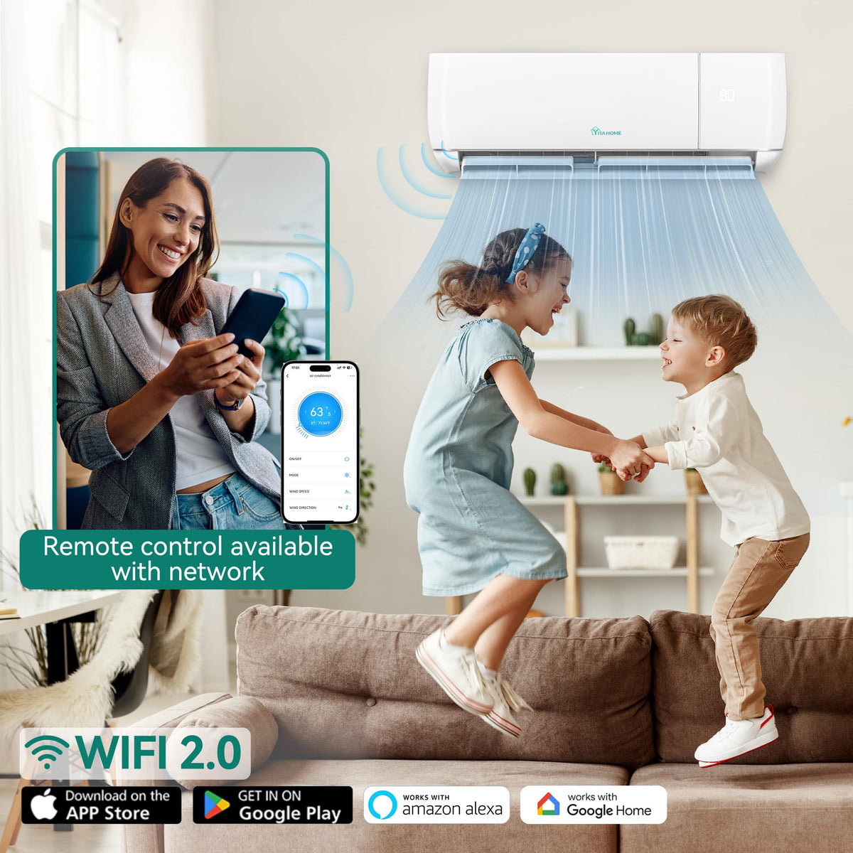YITAHOME 12000 BTU Mini Split Air Conditioner Heat Pump System, Wifi Enabled 20 SEER2 115V Inverter Ductless AC Cool Up to 750 Sq. Ft, Compatible with Alexa, Complete Installation Kit, White