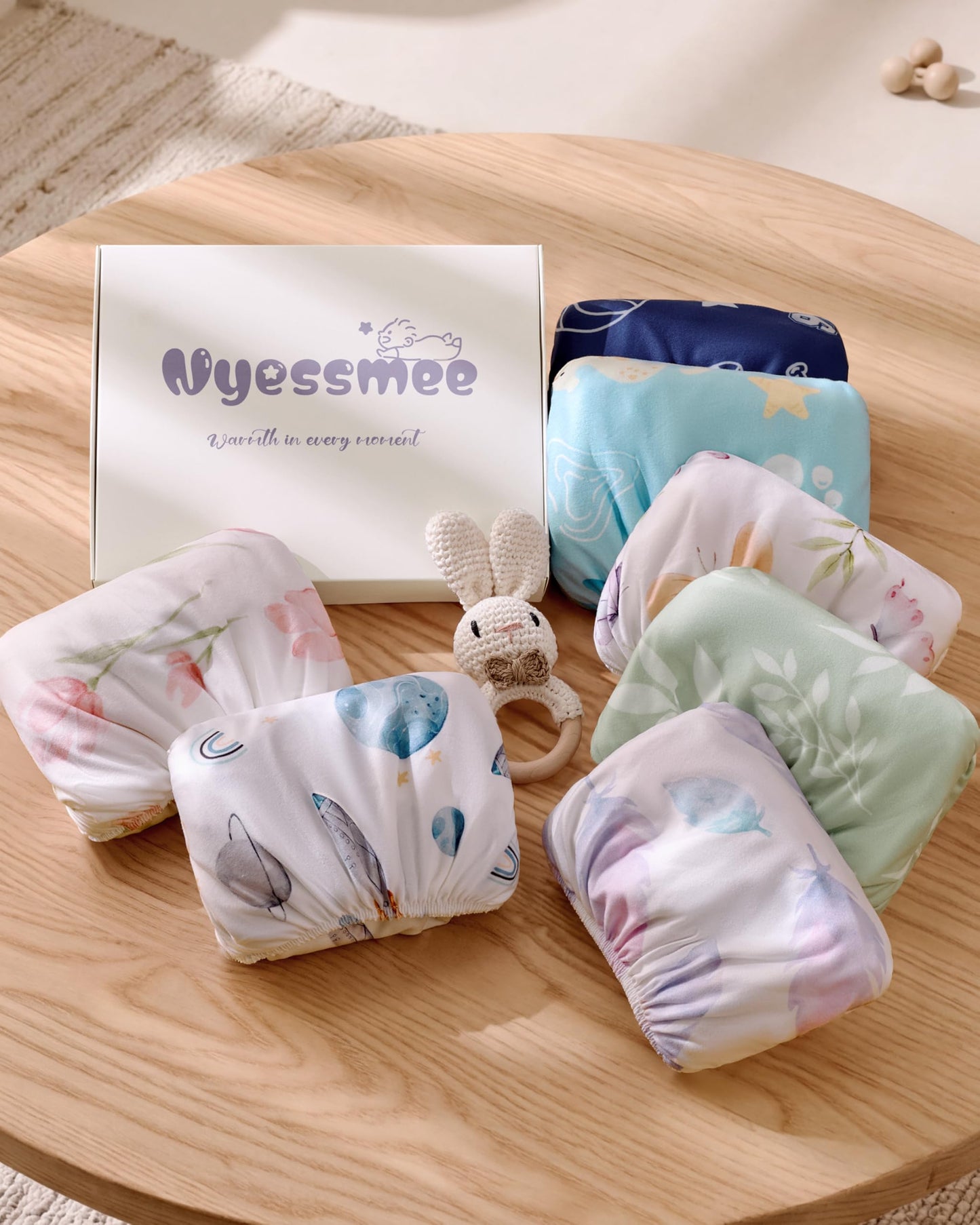 Nyessmee Mini Crib Sheets for Girls, 38" x 26" Pack and Play Fitted Sheets for Pack n Play Mattress, Soft Breathable Playard Sheets, 2-Pack Pink Tulips