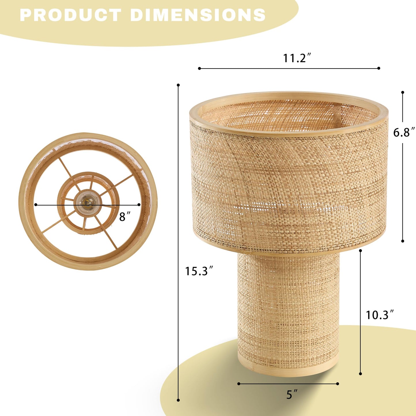 Booniture Handwoven Table Lamp, Boho Bedside Lamp with Linen Shade, Bamboo and Rattan Woven Desk Lamp for Bedroom Living Room Nightstand