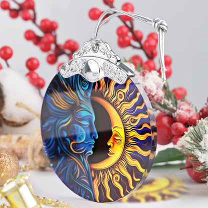 Sun Moon Christmas Ornament - Stained Glass Hanging Decoration for Holiday Tree, Home Decor, Gift Exchange Idea - Sun and Moon Last Forever