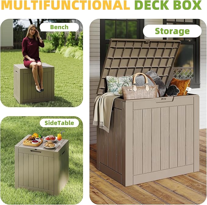 30 Gallon Outdoor Storage Box Weather Resistant UV Protection Waterproof Resin Deck Box for Garden, Patio, Porch, Delivery(Gray，30 Gallon)