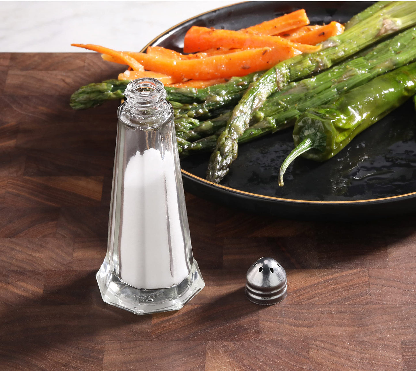 New Star Foodservice Glass Tower Salt and Pepper Shakers, 1 oz Set of 12, Clear Glass Shakers with Stainless Steel Tops for Restaurants and Tabletop Use
