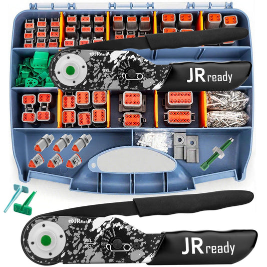 JRready DW5009-01 Deutsch Connectors Crimping Tool Kit, 2 3 4 6 8 12 DT Connectors Waterproof Connector with Ratcheting Crimper 22-12 AWG, Automotive Solid Contacts, Deutsch Pin Removal Tool