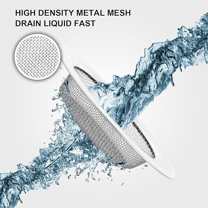 2PCS Kitchen Sink Strainer-Stainless Steel Mesh Drain Strainer, Large Wide Rim