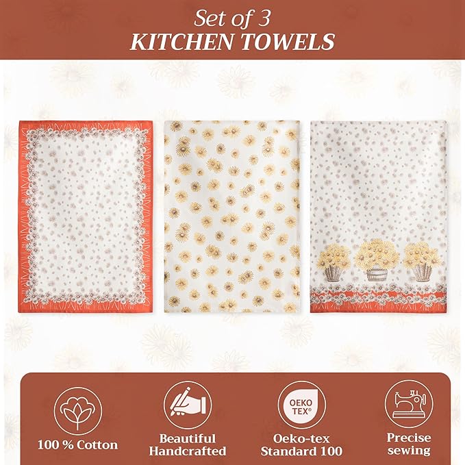 Maison d' Hermine Kitchen Towels Set of 3 100% Cotton 20" x 27.5" Reusable