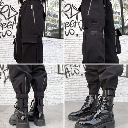 MEINVQIAOTI Halloween Orang Cargo Pants Women Loose Chained Gothic Pants Multi-Pocket Multi-Zip Punk Goth Pants (Orange,2XL)