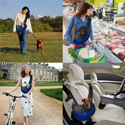 Small Dog Puppy Sling Carrier, Hands-Free Cat Carry Bag Mesh Pet Dog Papoose Pouch Tote Adjustable Padded Shoulder Pet Sling with Pocket & Collar Hook Pet Safety Carrier for Daily Walking Subway,L