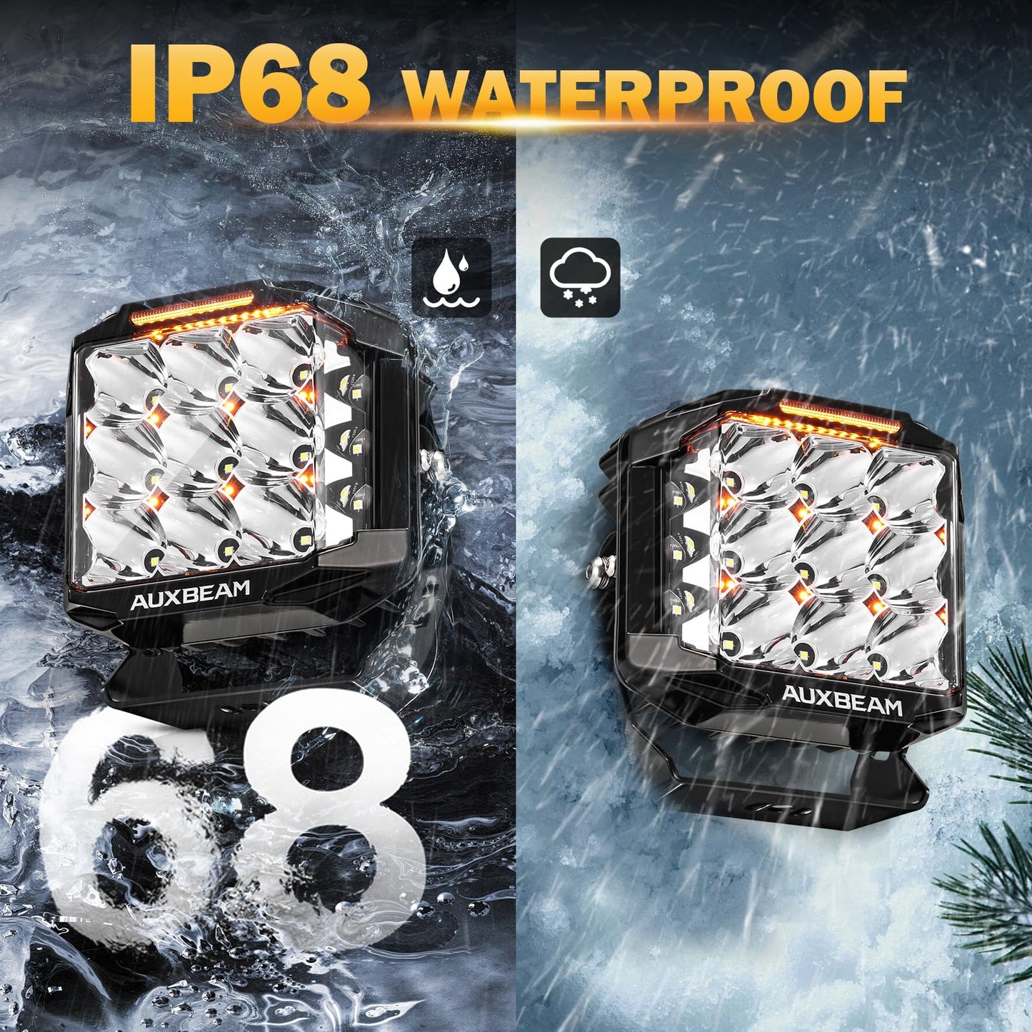 Auxbeam 7" 228W LED Cube Pods Offroad Driving Light with Side Shooter+Auxbeam 7 inch Black Pod Light Covers